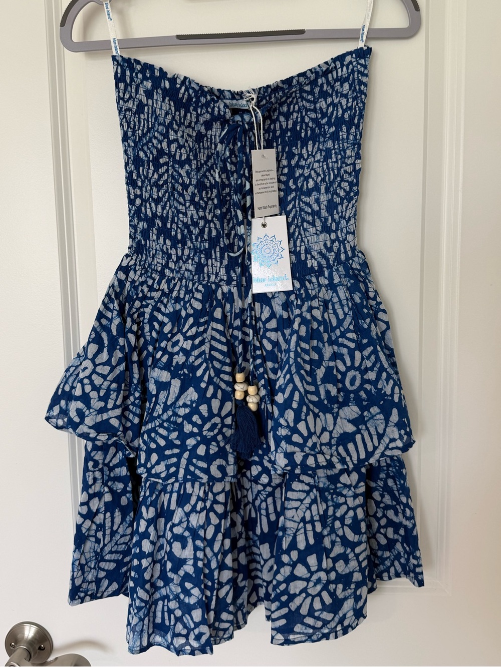 Blue Island Strapless Hand Dyed Vacation Ruffle Mini Dress